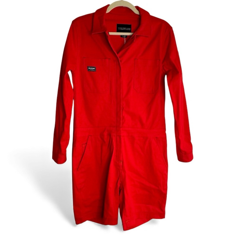 Wildfang The Essential Long Sleeve High Waisted Coverall Romper Red Small New